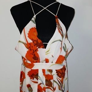 Off White Tangerine Floral Wide Leg Jumpsuit